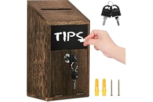 AFOROEOA Wood Suggestion Box with Chalkboard Label Mailbox Donation Box Tip Jar Donation Raffle Ticket Box Wall Mounted Collection Box Ballot Box Suggestion Box with Slot for Home Office School, 10x5.6x4Inches