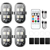 Mcbazel Upgrade 4PCS Wireless LED Strobe Lights (4 Lamp Beads, Lasts Longer), Anti-Collision Warning Lights for 8-Colors USB Waterproof with Remote for Cars, Bikes, Motorcycles, RC Cars