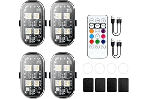 Mcbazel Upgrade 4Pcs Wireless LED Strobe Lights (4 Lamp Beads, Lasts Longer), 8-Colors USB Waterproof Anti-Collision LED Car 