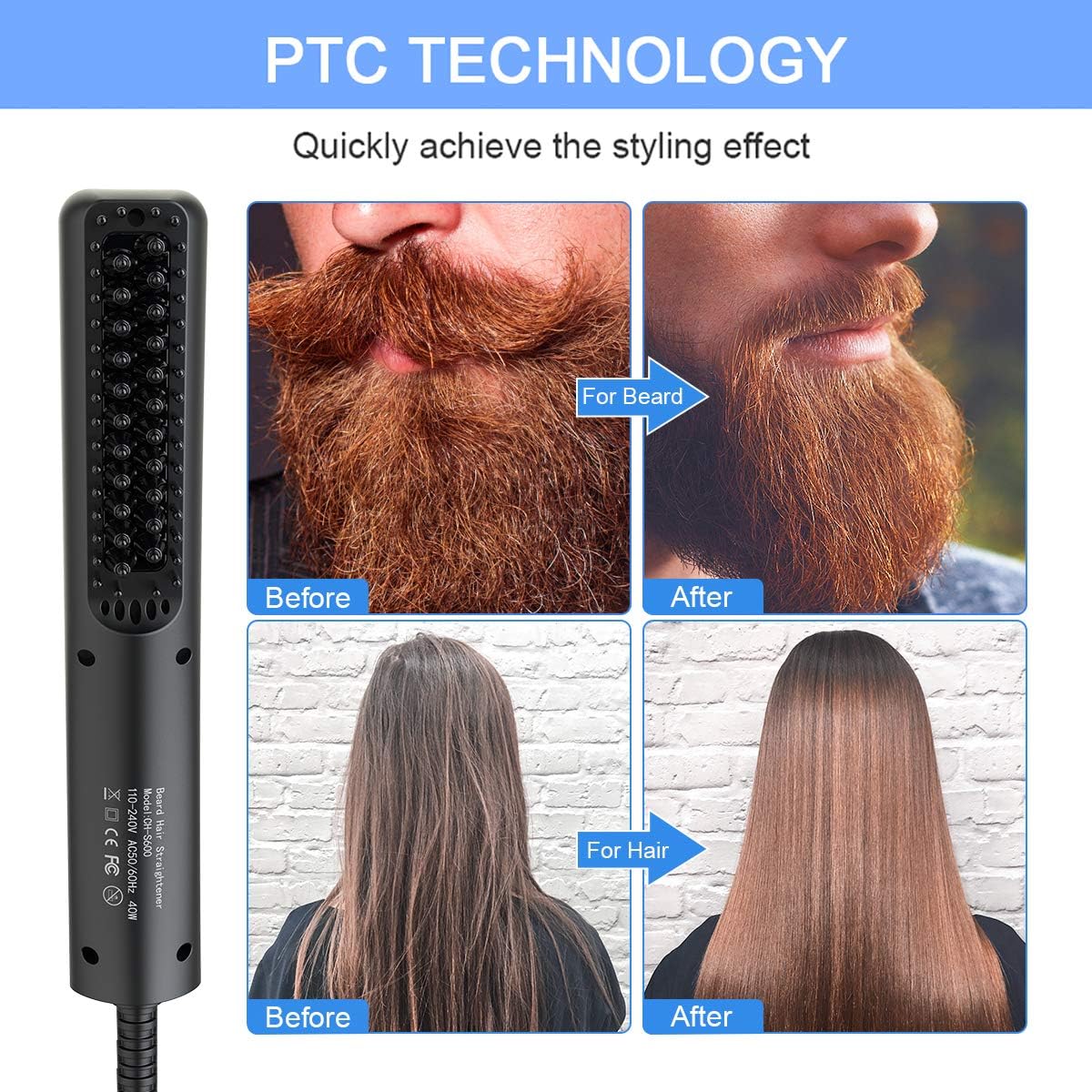 Lidasen Beard Straightener Combs for Men Multifunctional Ionic Hair Beard Straightener Brush Heated Beard Brush for Men Electric Hair Straightening Styler Tools for Home and Travel - Image 5