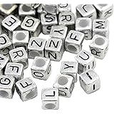 HONBAY 78PCS Metal Silver Letters Alphabet Cube A-z Cube Spacer Beads Cub 7mm