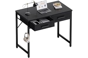 Pamray 32 Inch Small Computer Desk with 2 Drawers for Bedroom Study Writing Home Office Table for Small Spaces Black