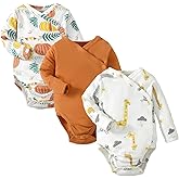 DEFAHN Baby Side Snap Bodysuit Kimono Onsies Newborn Boy Girl 3-Pack 100% Cotton Basic Pattern Kimono Bodysuits