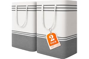 EpicTotes 2 Pack Large Laundry Baskets, Laundry Hampers, Freestanding Waterproof Collapsible Clothes Bag with Extended & Reinforced Handles - Clothes Basket for Dorm, Bathroom, Home (Light Grey/75L)