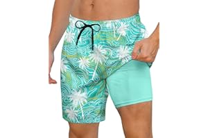 Cozople Mens Swimming Trunks with Compression Liner Swim Shorts 7 inch Quick Dry Bathing Suit Anti Chafe Boardshorts