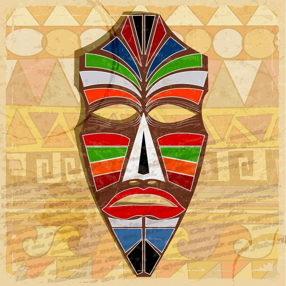 Artzfolio Ethnic Mask Unframed Canvas Painting 24 X 24Inch