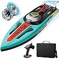 TOPCHOIC Brushless RC Boat 40+MPH, Remote Control Boats for Adults Kids, 19" Big Racing Boat for Salt Water Lake River with Self-Righting, LED Lights, Fishing Function Fast High Speed with Carry Bag