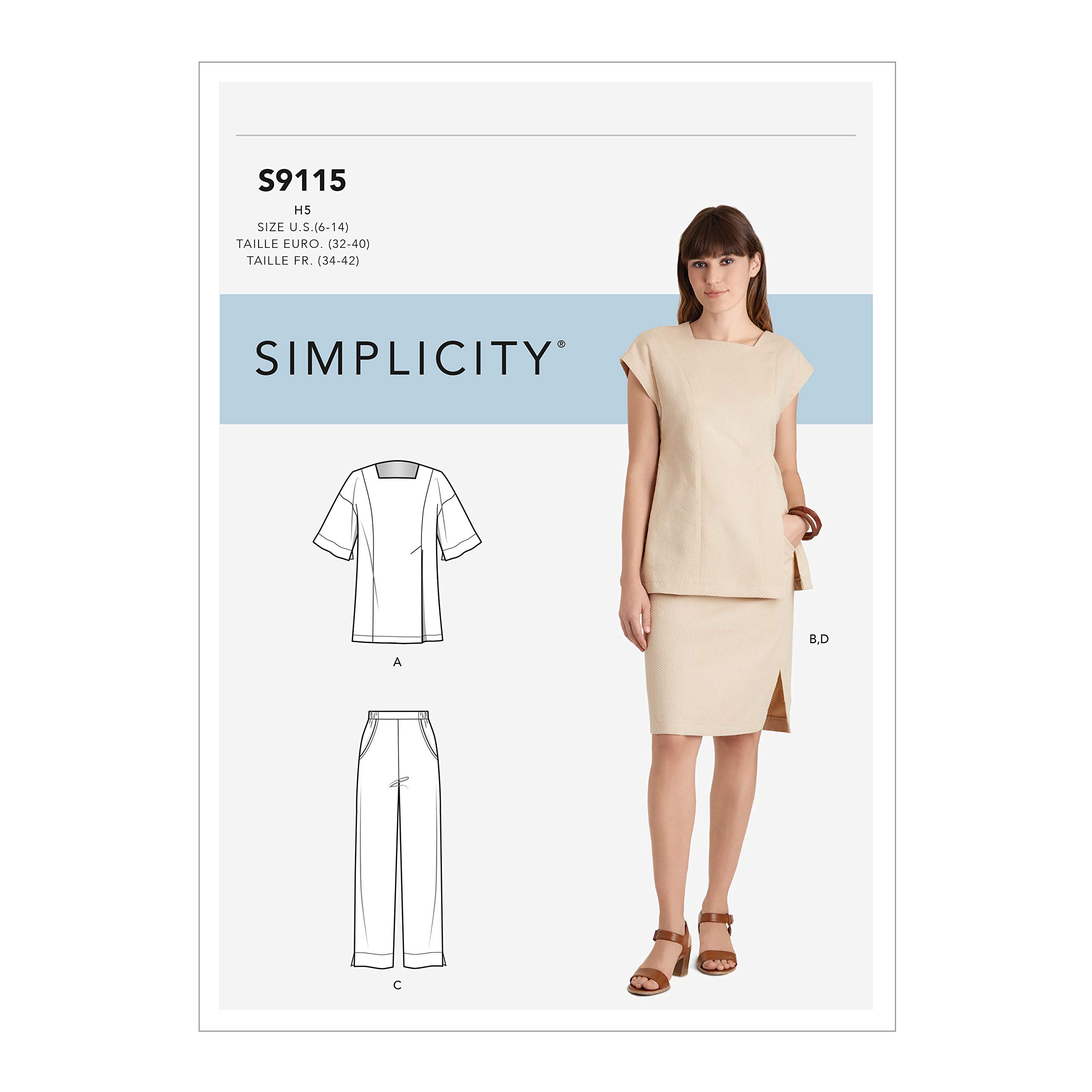 SIMPLICITY Sewing Pattern S9115 Misses' Skirts, Pants & Tops with Sleeve Variation, Various, U5 (16-18-20-22-24)