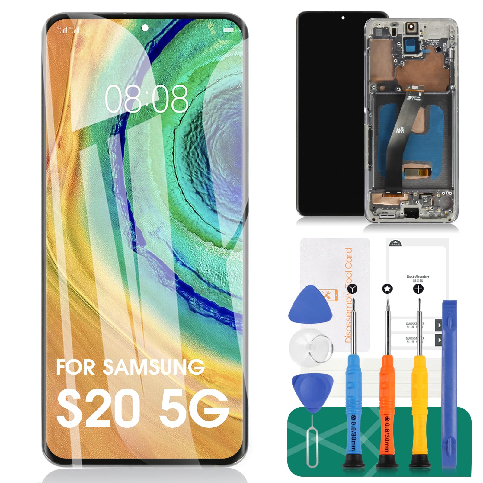 Photo 1 of [Long Slot] OLED for Samsung S20 5g Screen Replacement for Galaxy S20 5g LCD Digitizer Repair Kits G981F G981U G981B Touch Screen Display Assembly Replacement Silver with Frame (with Fingerprint)