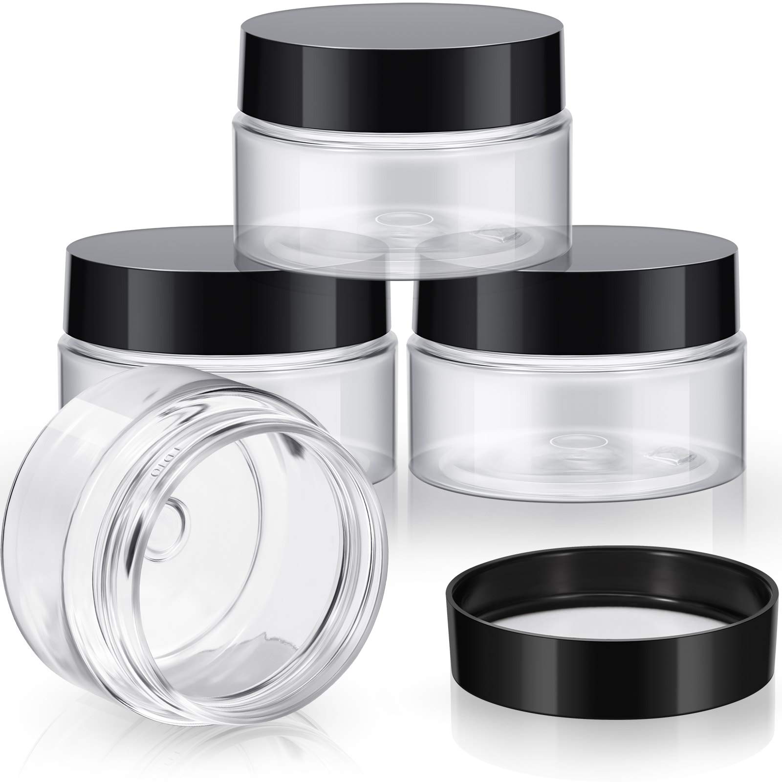 Patelai 4 Pieces Round Wide-mouth Leak Proof Plastic Container Jars with Lids for Travel Storage Makeup Beauty Products Face Creams Oils Salves Ointments DIY Making(1 Ounce,Black)