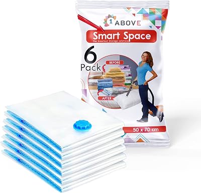 1ABOVE Vacuum Storage Bags Pack 6 Medium 50x70CM Double Zip Valve