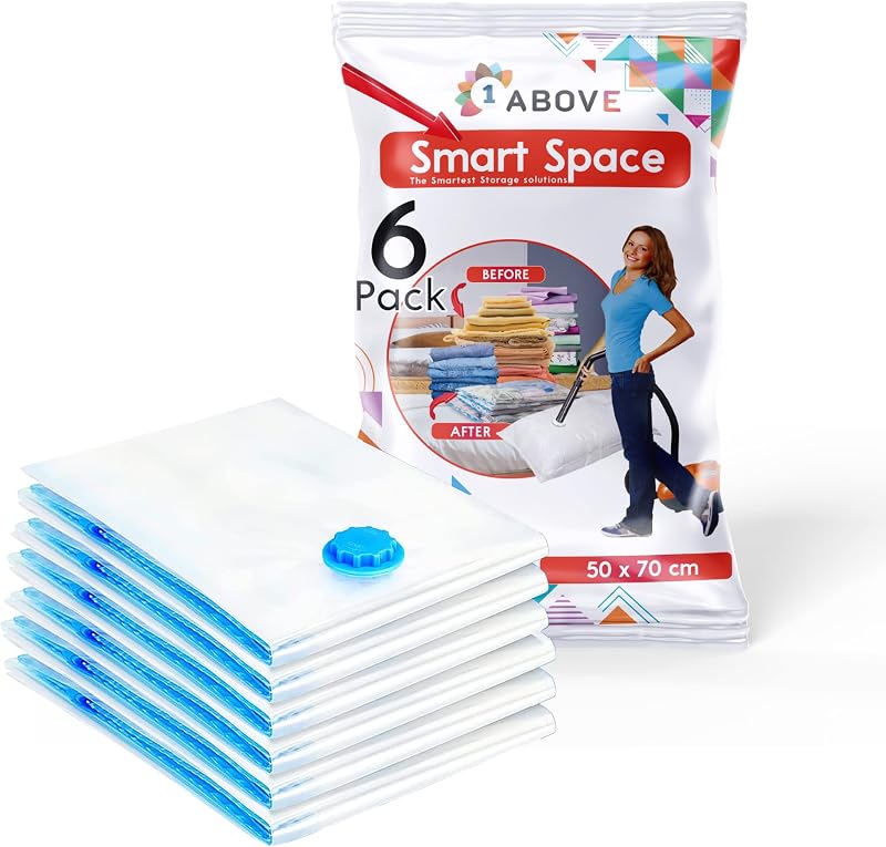 1ABOVE Vacuum Storage Bags Pack 6 Medium 50x70CM Double Zip Valve