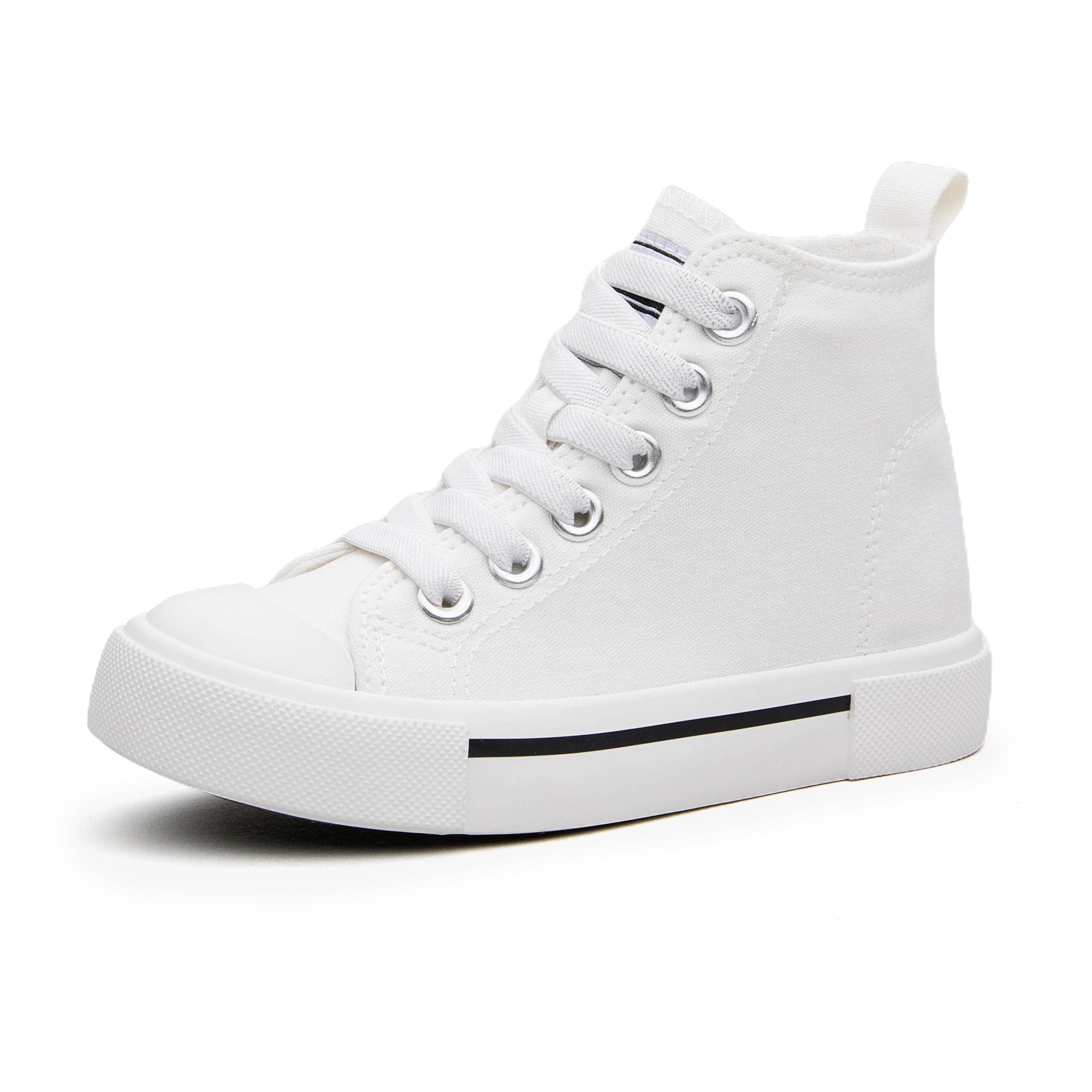 Photo 1 of Kids High Tops Sneakers –Toddler Canvas Walking Shoes with Hook and Loop for Boys and Girls White