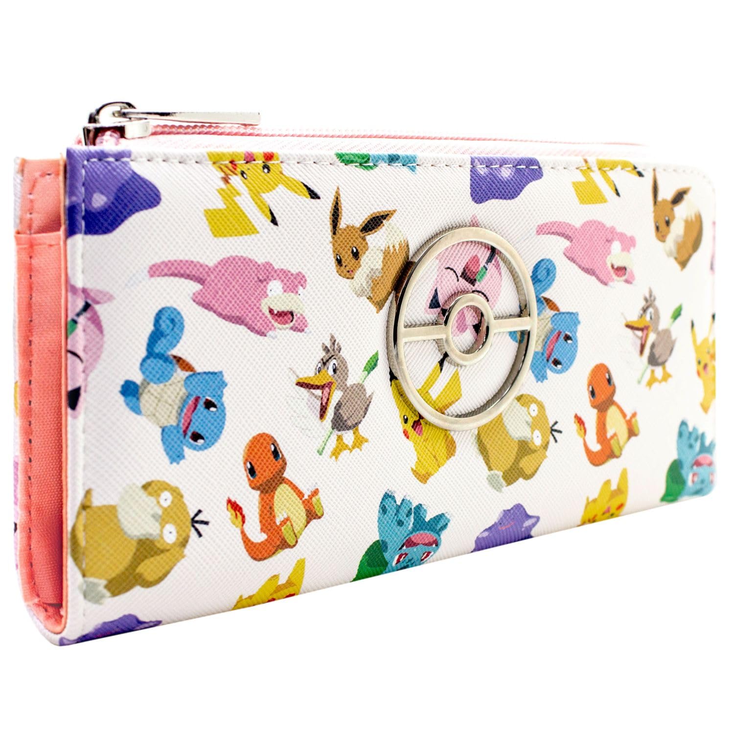Pika! Bulba! Char! Slow! Ditto! PSY! Poke Noises Purse Zipper Coin Pocket & Card Holder, Off White