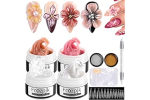 Fcozpjk Solid Builder Gel for Nails, 4 Colors Solid Builder Gel Non-Sticky Clear Nude Pink Pearl White Hard Gel for Nails 3D Sculpture Gel Flower Carving Modeling Design Nail Extension Gel Kit