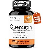 Quercetin 500mg Vegetarian Capsules 120 Count | 1000mg Per Serving of 2 Capsules | Immune Support Supplements For Respiratory, Cellular Health & Seasonal Allergies | Quercitin for Men & Women Immunity