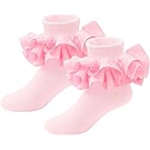 Durio Toddler Ruffle Socks for Girls - Cute Polka Dots Lace Socks for Baby to Kids, Girls Frilly Dress Ankle Sock