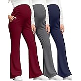 Sweetyweee 3 Pack Women's Maternity Pants Over The Belly Pregnancy Pants Comfy Bootcut Pregnant Sweatpants with Pockets(Navy Blue, Heather Gray, Wine Red,X-Large)