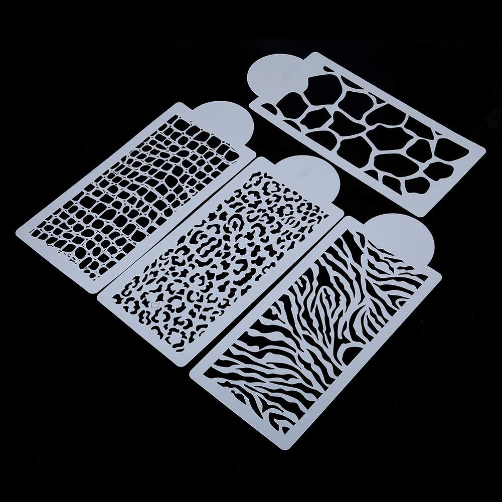 4 PCS Cake Stencils Decorating Buttercream Cookie Stencils for Royal Icing Leopard Stencil Airbrush Snake Skin Mermaid Scale Stencil Cheetah Cow Print Zebra Templates for Baking