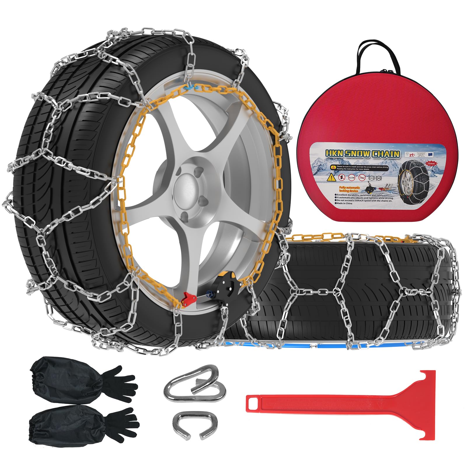 Photo 1 of Auto-Fixing Snow Chains, 30s Quick Fit Easy Installation Tire-Chains, Portable Reusable High Carbon Steel Anti Slip Tire Chain for Passenger Car, Pickup Trucks and SUV - Set of 2