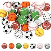 Sports Beads, 35 PCS 15mm Silicone Loose Beads Cute Sports Ball Bead Softball Baseball Football Silicone Pen Bead Bulk for Keychain Making Bracelet Necklace Pendants Lanyards Pen DIY Crafts