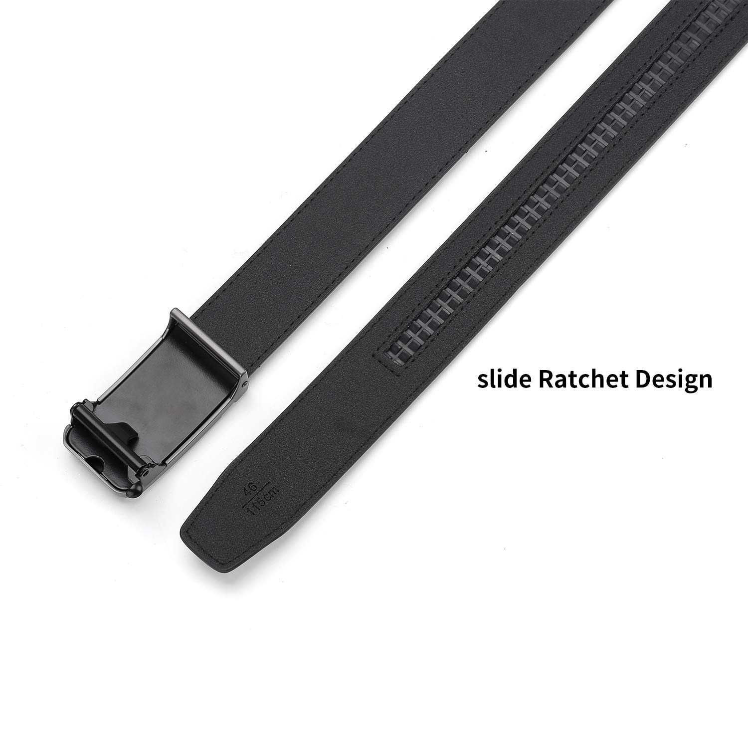 ZHENGYUN Men Adjustable Black Leather Belt, Work Belt, Slide Ratchet Automatic Click Buckle Dress Belts for Jeans Pants Silver L(130CM)
