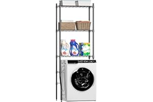 WHITMOR Laundry Room Storage Shelf & Organizer, 3 Tier Over Metal Washer and Dryer Shelves, Washing Machine Shelf, Adjustable Height & Feet, Bathroom Space Saver Shelf, 23.6" L x 13.8" W x 63.2" H, Black