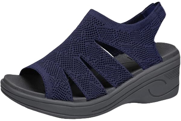Women's Walking Wedge Sandals Platform Slip On Ladies Sandals Dressy Comfortable Breathable Open Toe Casual Beach Summer Sand