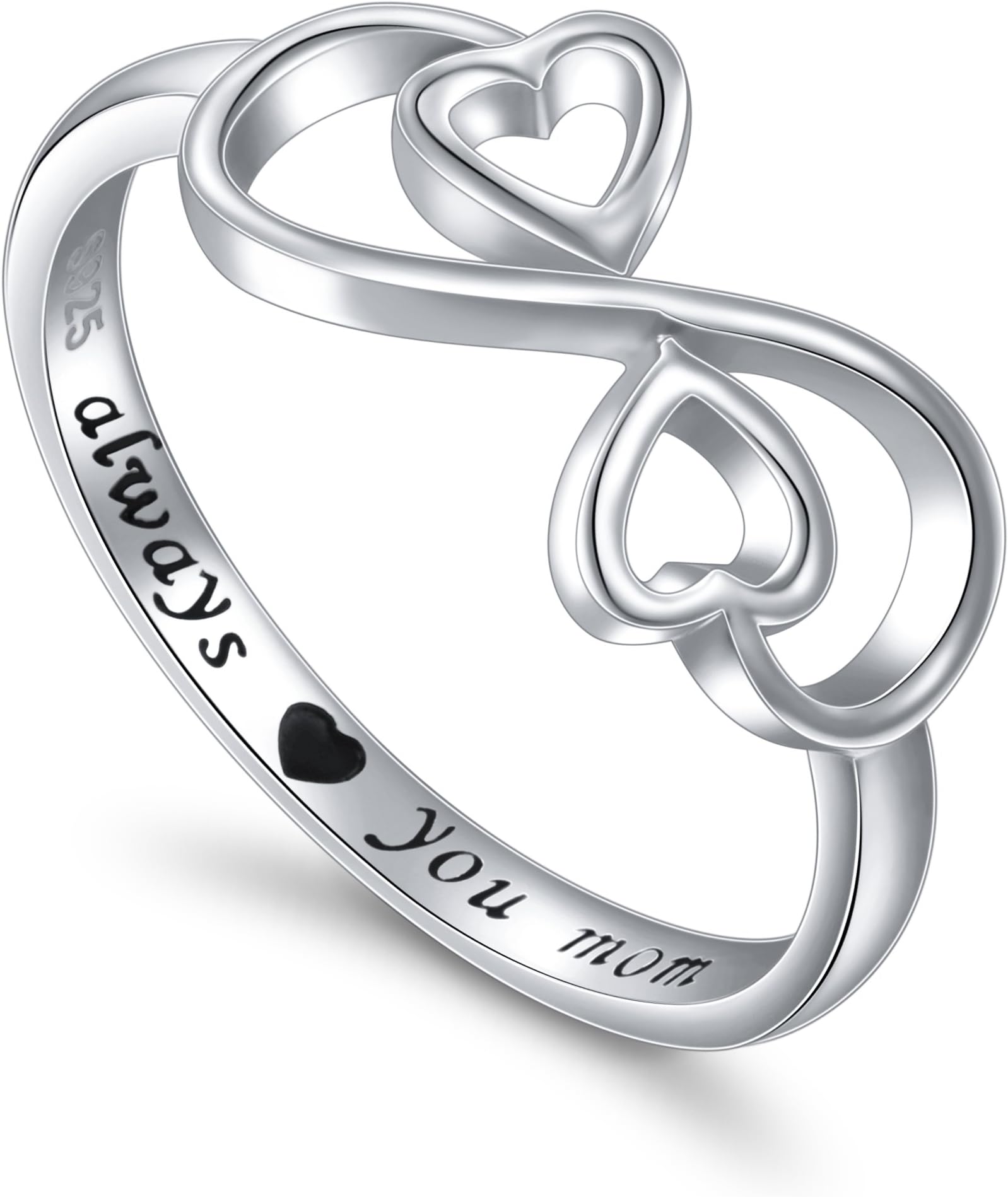 Flyow Women Fashion Jewelry 925 Sterling Silver Infinite Heart Ring Shaped Engraved Always Love You Mum
