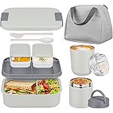 Large Bento Lunch Box Set for Adults Kids Women with 10.5oz Soup Thermo,Coffee Tumblers Men Girls Boys Teenagers Leak-Proof Lunch Food Containers with Lunch Bag