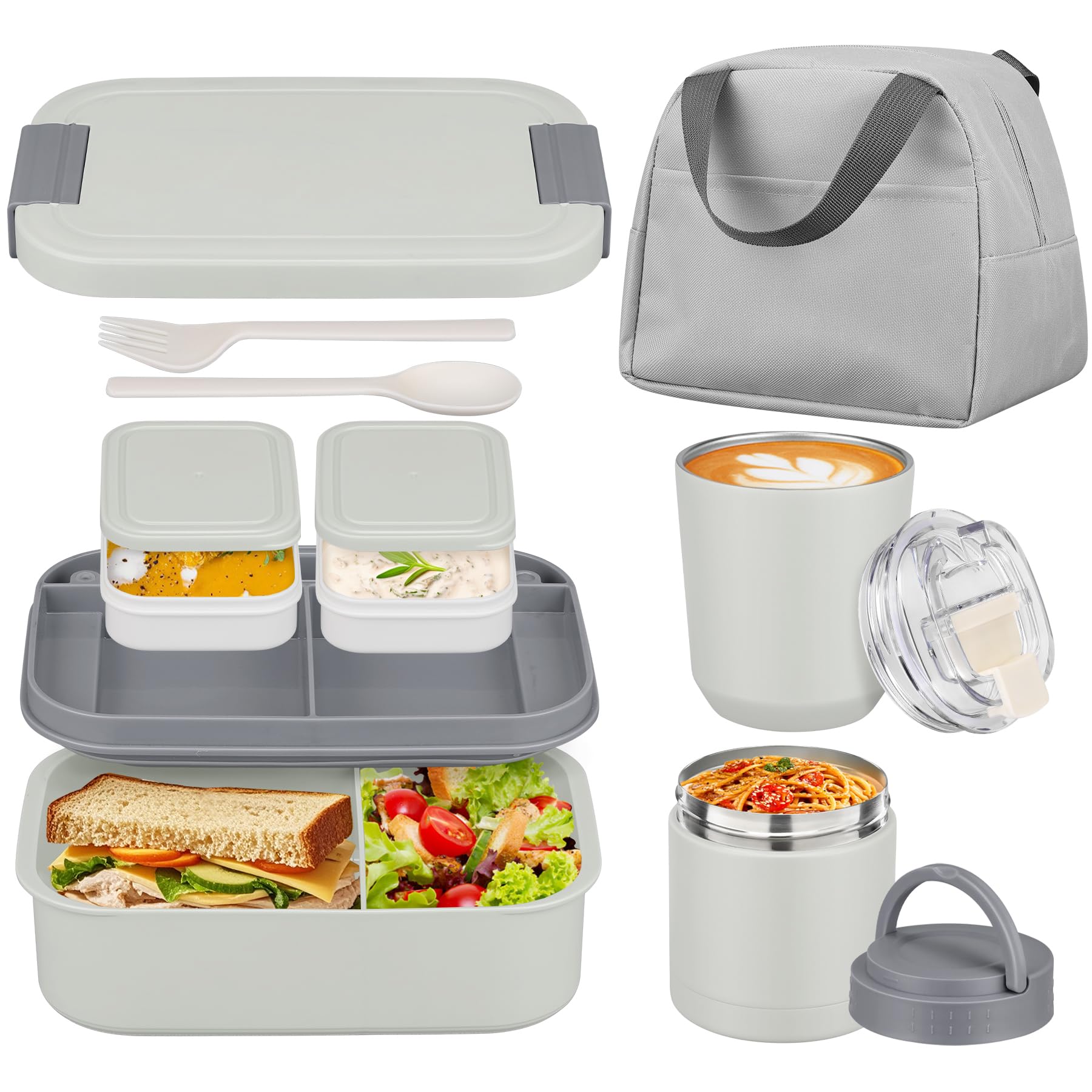 Photo 1 of Large Bento Lunch Box Set for Adults Kids Women with 10.5oz Soup Thermo,Coffee Tumblers Men Girls Boys Teenagers Leak-Proof Lunch Food Containers with Lunch Bag