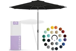 Midtown Umbrellas Sunbrella Umbrella 10 Feet Large Outdoor Umbrella With Sunbrella Black Acrylic Fabric - Auto-Tilt Aluminum Frame Large Patio Umbrella For Backyard, Deck, Garden, Pool - Black Pole