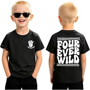 4th Birthday Shirt Boy Four Ever Wild T-Shirt 4 Year Old Toddler Boys Birthday Party Outfit B-Day Tee