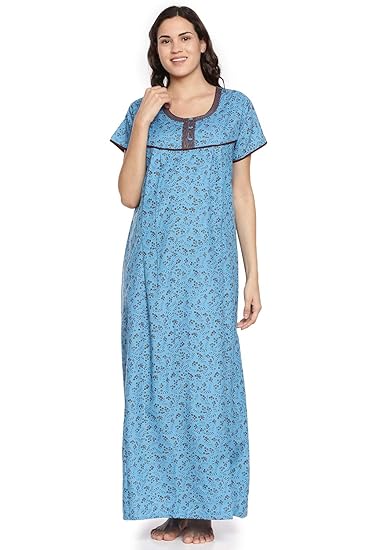 Womens Blue Printed Maternity Nightdress
