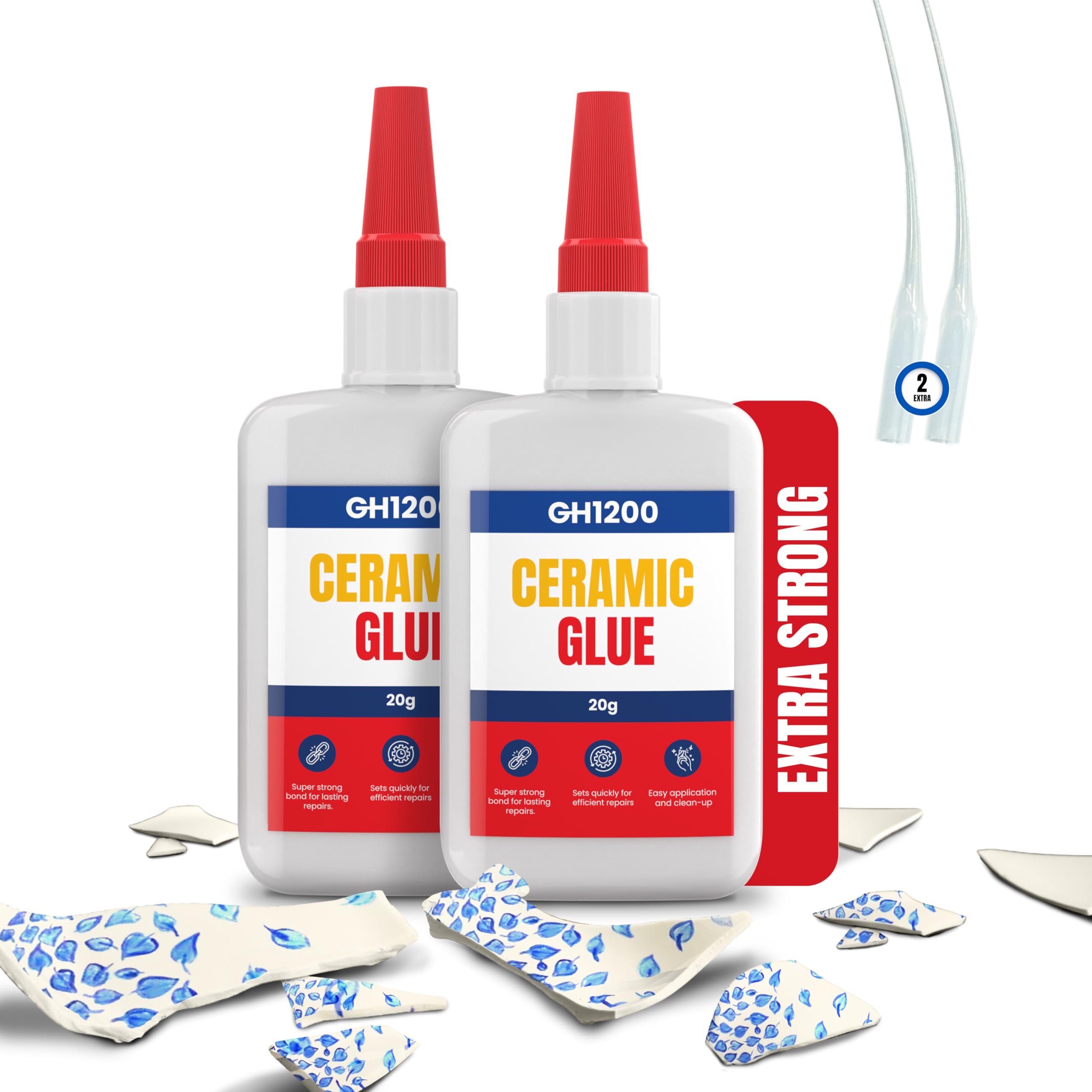 Photo 1 of **2 pak**GH1200 20g x 2 PCs Ceramic Glue Repair - Waterproof, Fast Drying Strongest Porcelain Glue for Dishes, Pottery, Mugs - Dries Clear & Smooth, Temperature Resistant