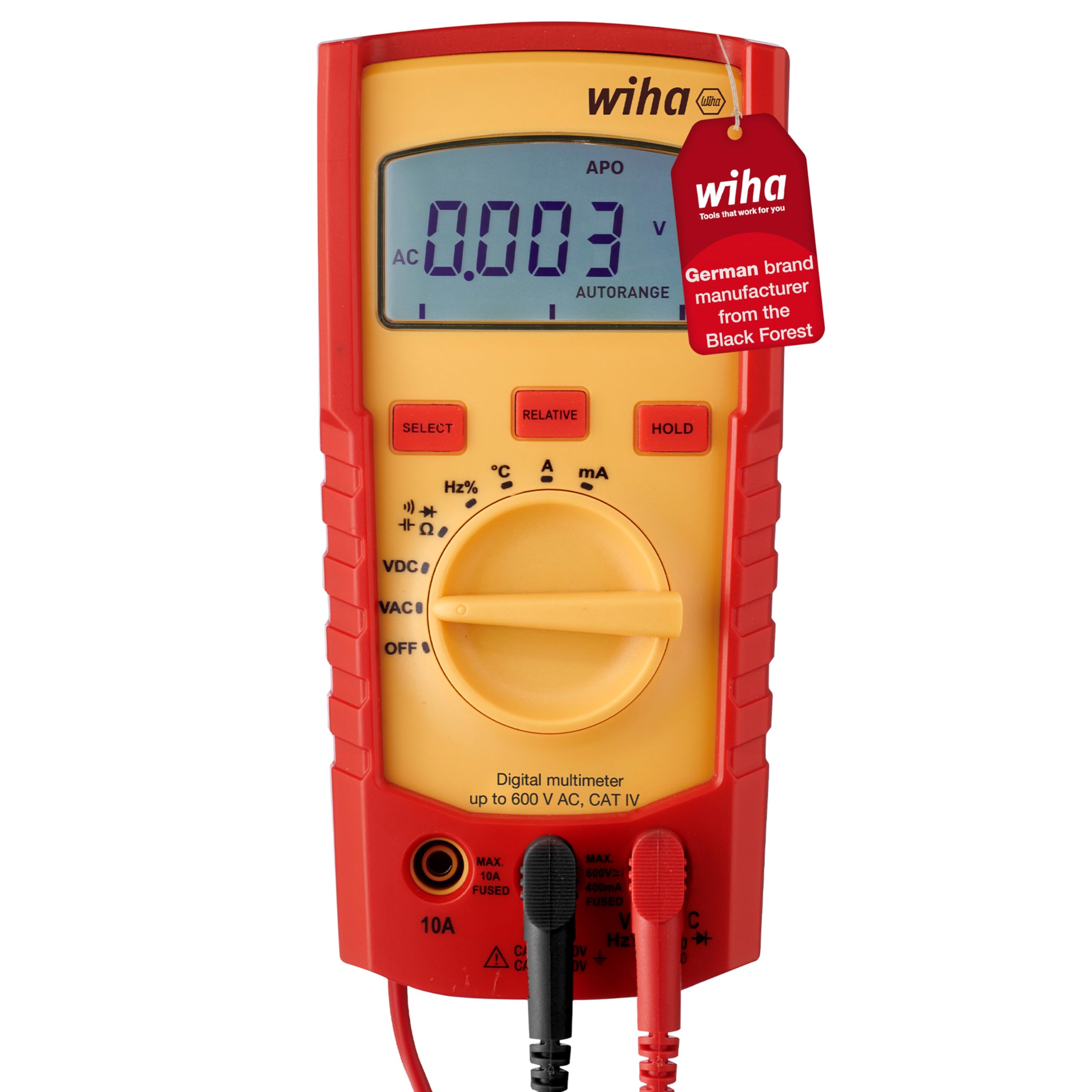 Wiha Digitales Multimeter bis 600 V AC, CAT IV inkl. 2x AAA-Batterien I mit LCD-Anzeige (45218)