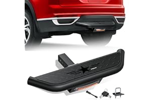 YZONA Tow Hitch Step Trailer for 2 Inch Receiver, with Brake Light & Pin Lock & U-Bolts Stabilize, Compatible with Pickups Trucks Vans SUVs ATVs, Towing Bumper Guard Protector Rear bar (Carbon Steel)