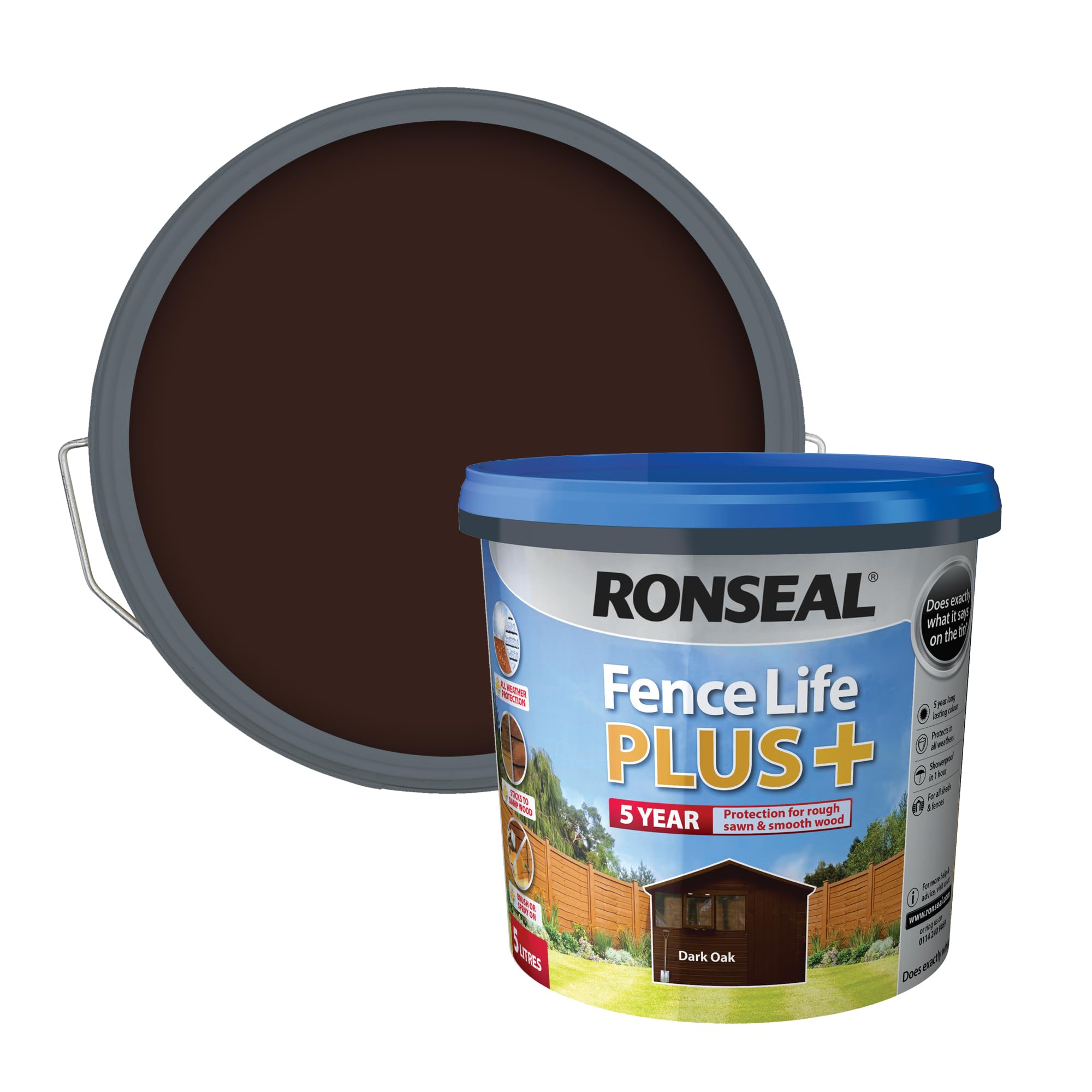 RONSEAL RSLFLPPDO5L 5 Litre Fence Life Plus Paint - Dark Oak
