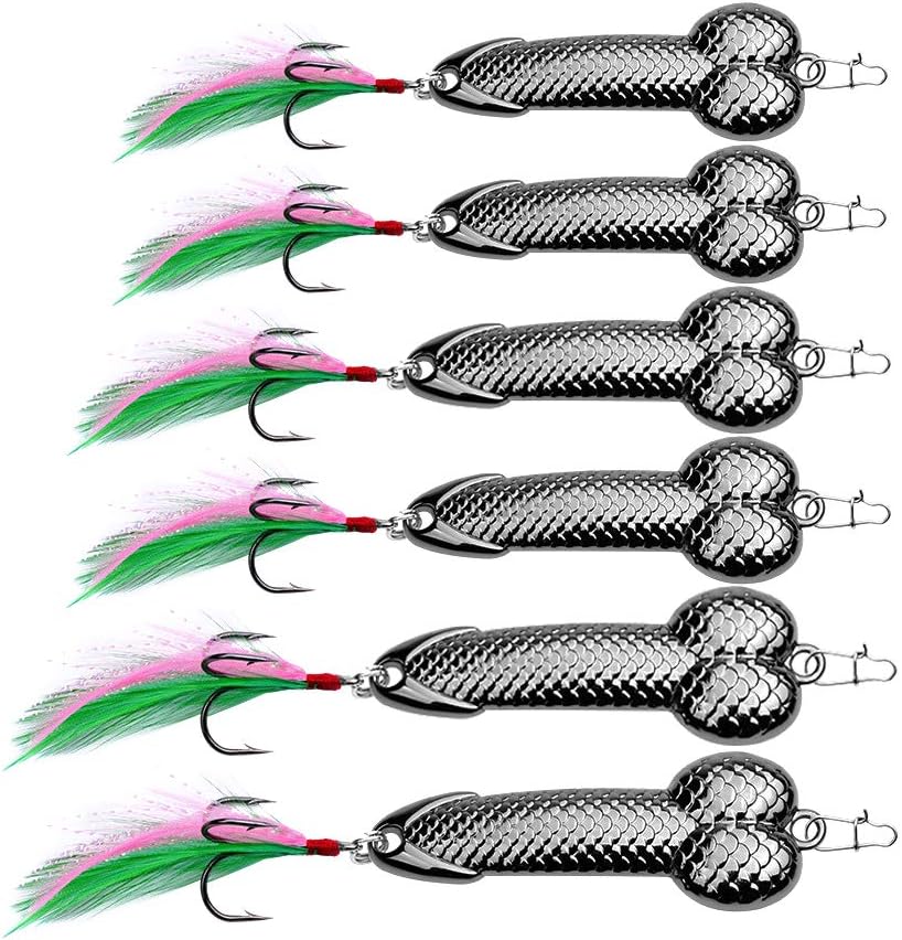 Karin Beckett 6pcs Spoon Fishing Lures Metal Hard Artificial Baits with Feather Treble Hooks Trout Bass Spinner Walleyes Catfish Freshwater Saltwater Lifelike