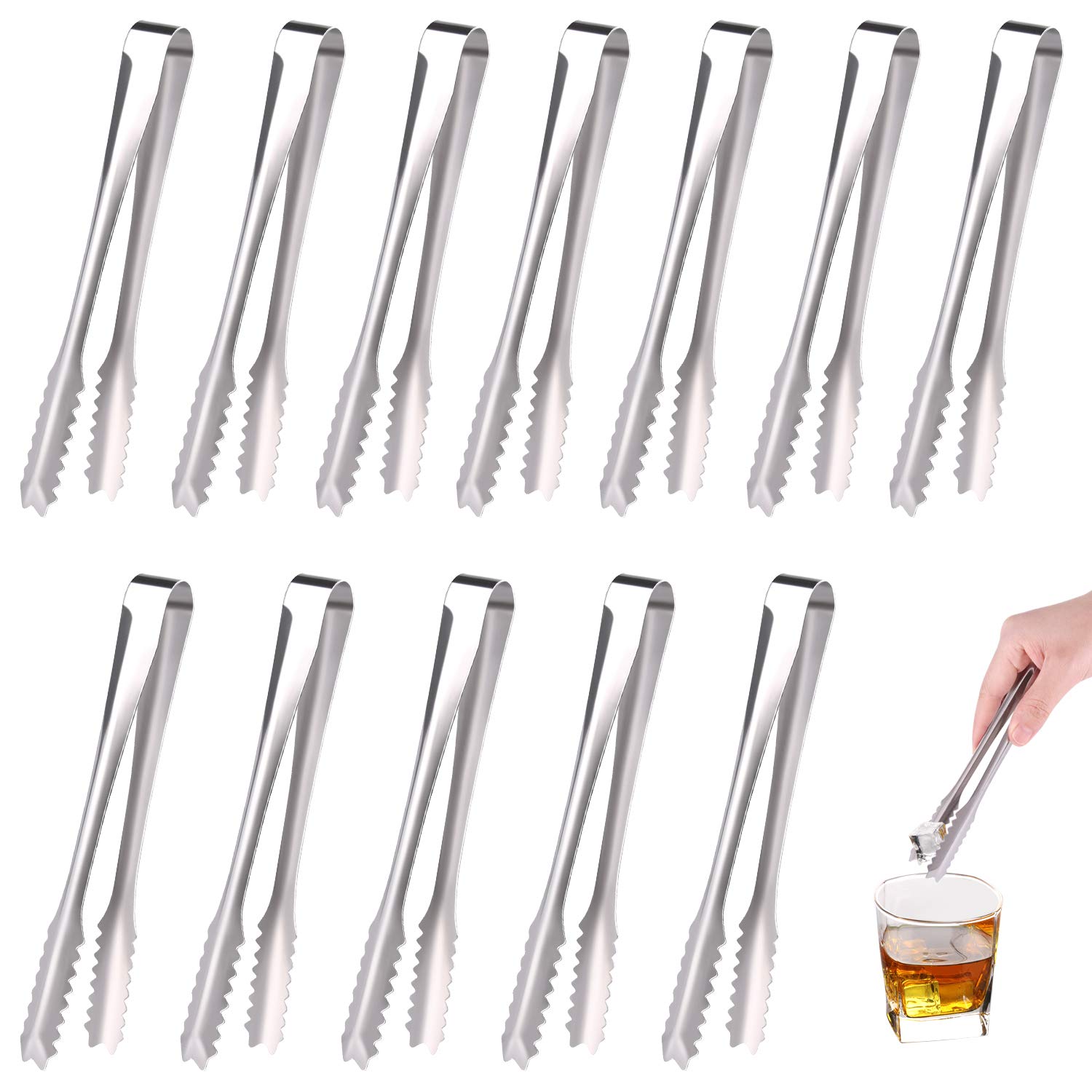 TUPARKA 12 Pack Ice Sugar Tongs Stainless Steel Small Serving Tongs Serving Silver Tongs for Wedding Birthday Party Coffee Kitchen Bar
