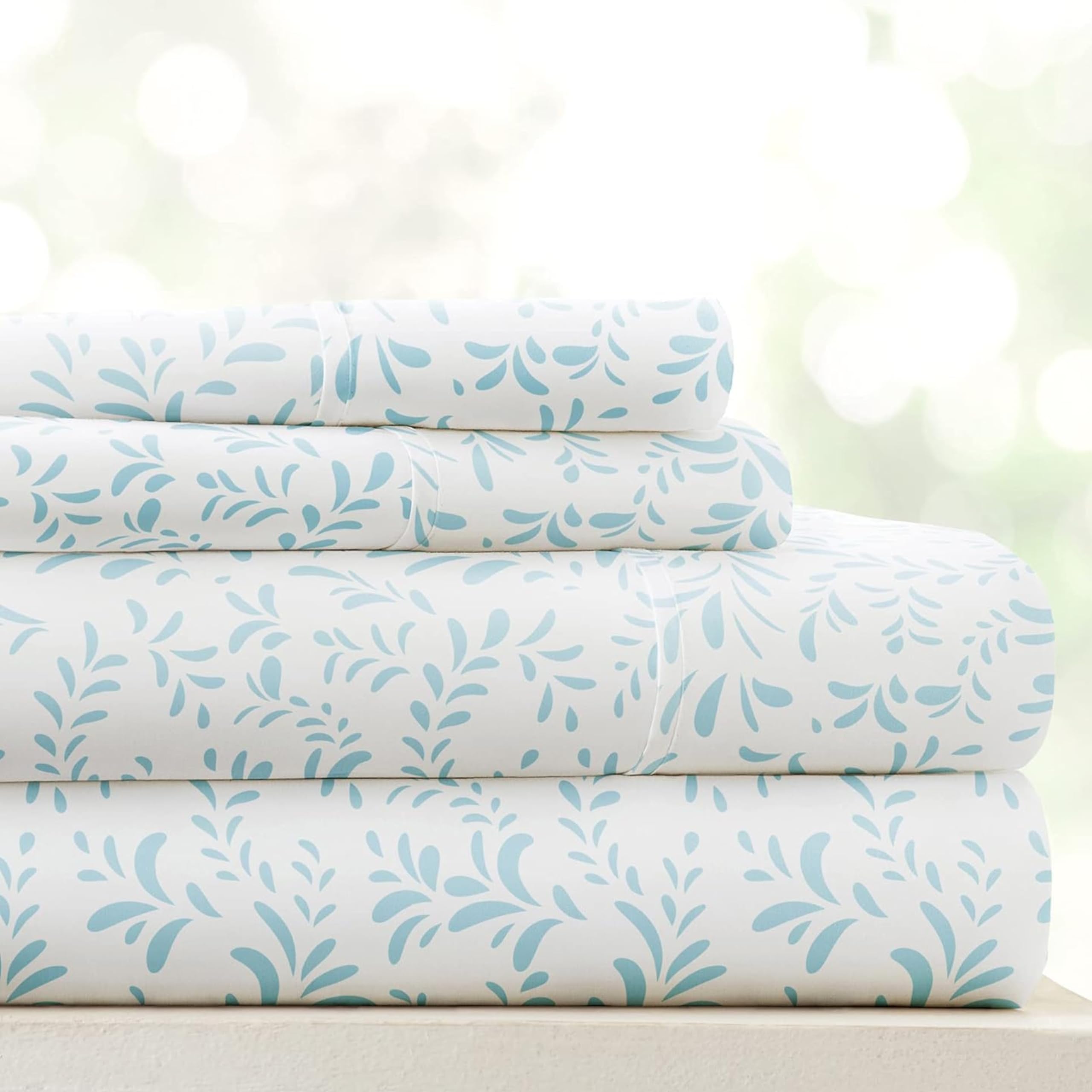 Linen Market 4 Piece Queen Bedding Sheet Set (Light Blue Vines) - Sleep Better Than Ever with These Ultra-Soft & Cooling Bed Sheets for Your Queen Size Bed - Deep Pocket Fits 16" Mattress