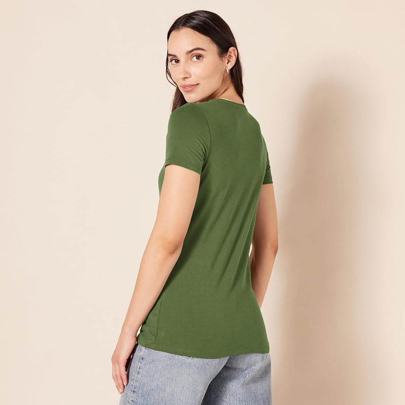 Damen T-Shirt mit kurzen Ärmeln und Rundhalsausschnitt in normaler Passform, 2er-Pack, Armeegrün/Minzgrün, S — Foto 4 von 8
