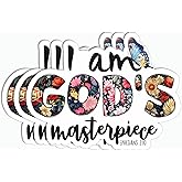 3Pcs - I Am God's Masterpiece Sticker - Floral God Sticker - Bible Verse Sticker - Tumbler Notebook Sticker - Phone Laptop Kindle Sticker