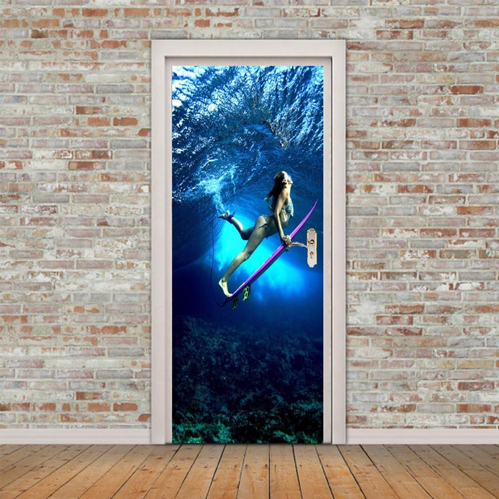 CXQWAN Creative 3D Sticker DIY Self-adhesive Mural Removable Waterproof Art Poster Decoration Wall Stickers Wallpaper (Undersea Surfing)