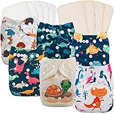 babygoal Reusable Cloth Diapers 6 Pack+10pcs Inserts, One Size Adjustable Washable Pocket Nappy Covers for Baby Boys and Girls 6FB20