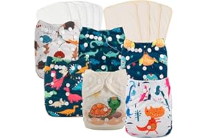 Babygoal Baby Cloth Diapers, One Size Reusable Washable Pocket Nappy 6pcs Diapers+6pcs Microfiber Inserts+4pcs 3-Layer Rayon 