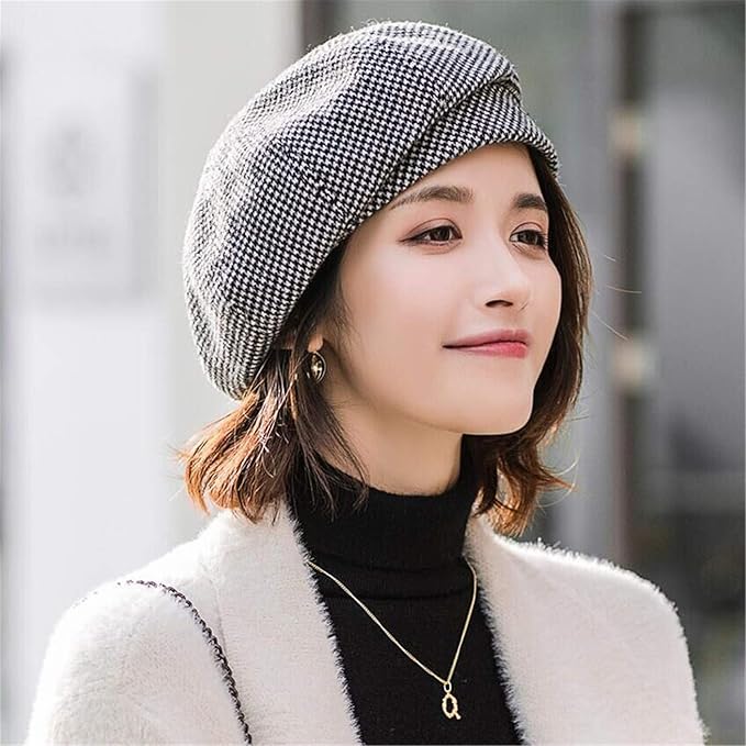 QQWA Women Beret Hats Vintage Artist Beret Stylish Beret Hats Lattice