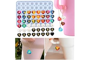Juome Letter Resin Molds Silicone for Stanley Cup, 48 Pcs Heart Shape Letters Name Number Silicone Molds for Epoxy Resin Casting, DIY Personalized Custom Letter Charm Making for Stanley