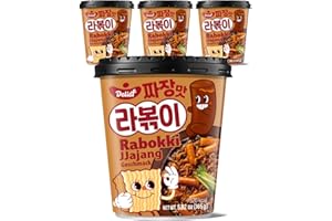 DELIEF Rabokki Jjajang Flavor 165g/5.82oz - Pack of 4, Korean Street food, ramen noodle and Tteokbokki rice cake combined in 1 - Quick and Easy meal