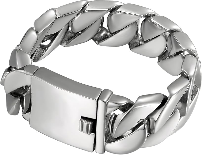 OIDEA Panzerkette Herren Armband 24mm Farbe Silber, Edelstahl Biker Armreif Panzerarmband